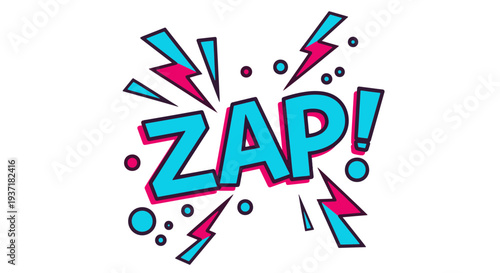 Explosive Comic Book Zap Text with Colorful Lightning Bolts and Circles Creating Dynamic Motion
