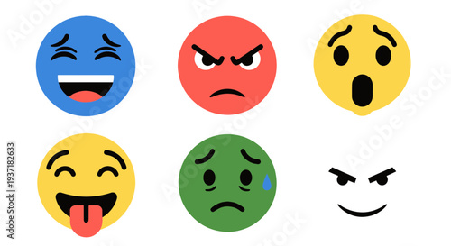 Diverse Collection of Cartoon Faces Expressing Various Emotions in a Clean Flat Design Style