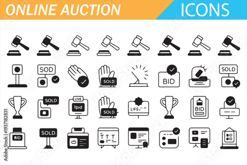 Digital Marketplace Auction Symbols Vector Line Icon Collection
