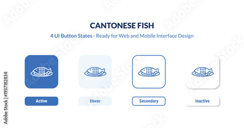 cantonese fish 4-state UI button. Outline icon kit from culture collection. Thin linear cantonese fish, cantonese, fish editable vector. Minimal cantonese fish sign for web and mobile interface