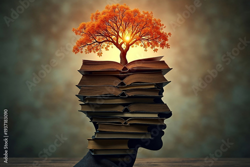 Wallpaper Mural Conceptual 3D Illustration of Human Intelligence and Knowledge Growth from Books Torontodigital.ca