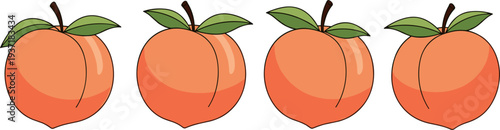 Peach Icon Set Featuring Fresh Whole Peaches with Leaves for Summer Fruit Design, Healthy Food Illustration and Organic Farm Produce Graphics