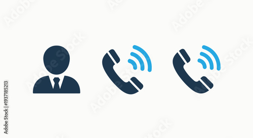 Customer Service and Support Call Center Icons with Representative and Ringing Phone Symbols
