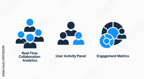 Data Analytics Icons Representing Real Time Team Collaboration User Activity Panel and Engagement Metrics Visualization