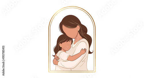 Mother Hugging Child Tenderly in Illustration.