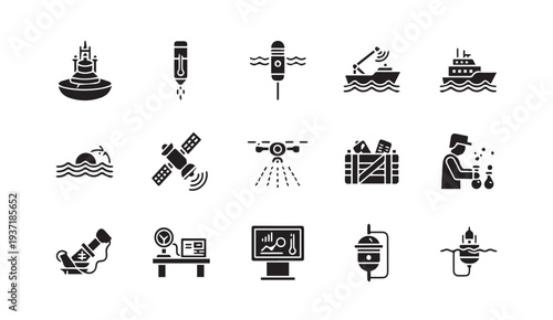 Collection of modern black and white technology icons