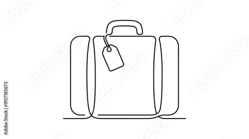 Suitcase with Tag One-Line Icon, Single Continuous Line Minimal Travel Luggage Outline
