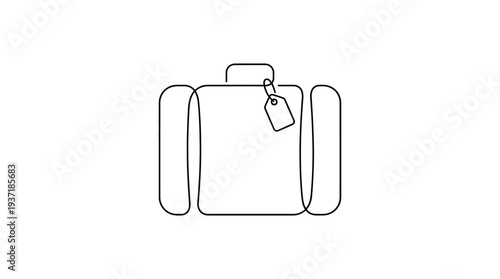 Suitcase with Tag One-Line Icon, Single Continuous Line Minimal Travel Luggage Outline