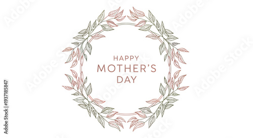 Floral Wreath with Happy Mothers Day Text.