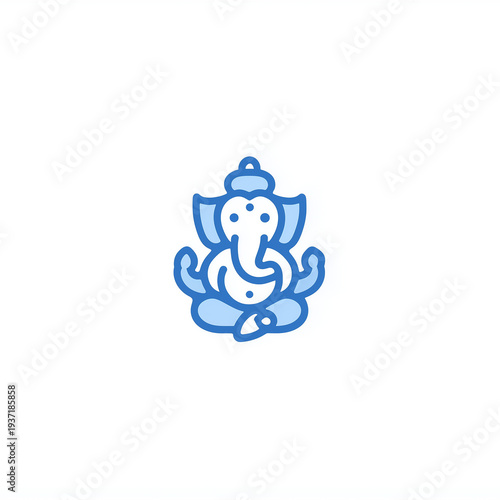 Minimal seated Ganesha monoline icon, clean continuous stroke, friendly symmetric outline in blue on white background