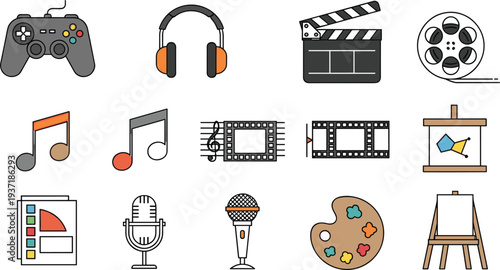 Modern flat photography vector icon set with DSLR camera and tripod for mobile app interface
