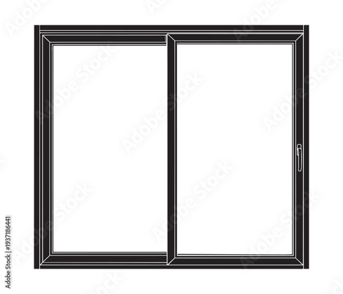 Simple black frame of a modern sliding window with two transparent panes