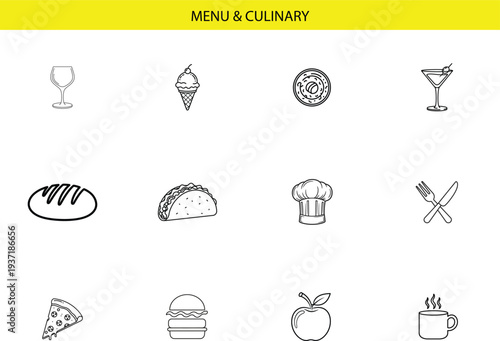 Set of 12 menu and culinary icons vector