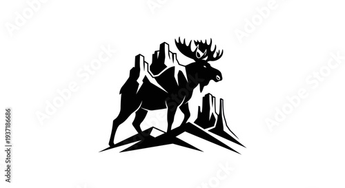 Moose silhouette with mountain scenery