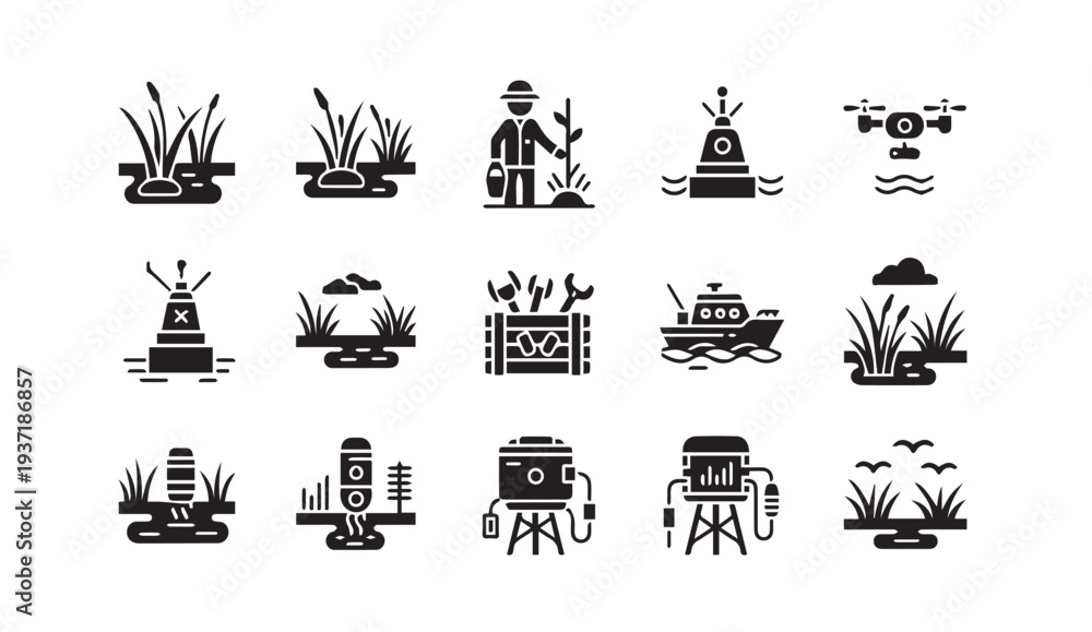 Obraz premium Water treatment icons set for environmental projects