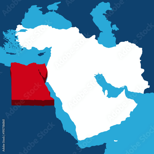 Egypt Highlighted on Middle East Map – 3D Location Map Illustration of Iran in Western Asia