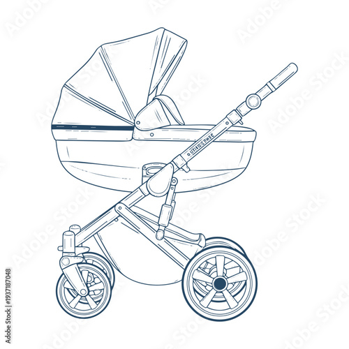 Baby stroller sketch outline drawing on transparent background for design needs