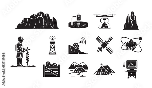 Mining exploration and technology icons for business and industry use