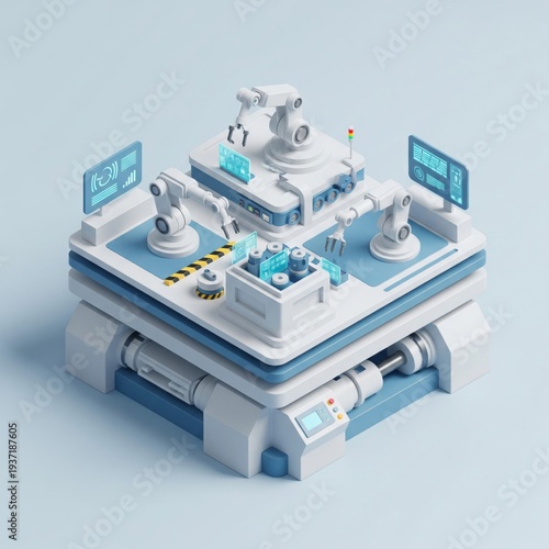 Automated Manufacturing Facility with Robotic Arms and Digital