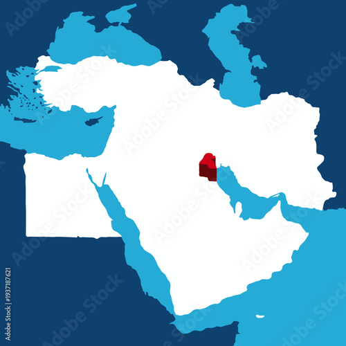 Kuwait Highlighted on Middle East Map – 3D Location Map Illustration of Iran in Western Asia