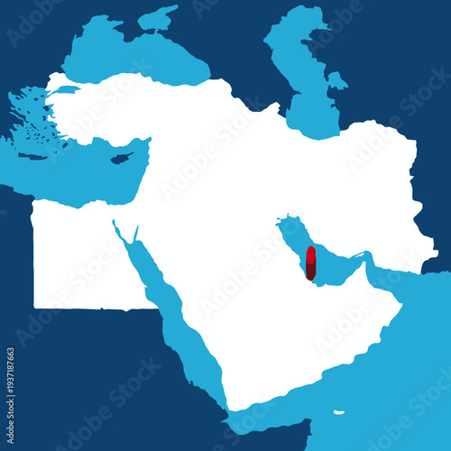 Qatar Highlighted on Middle East Map – 3D Location Map Illustration of Iran in Western Asia