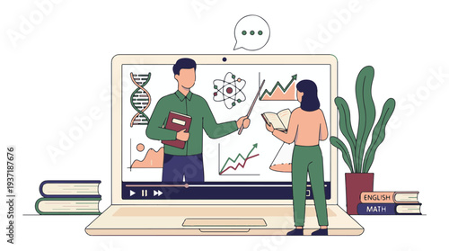 E-learning Concept: Teacher Explaining Science and Math Online