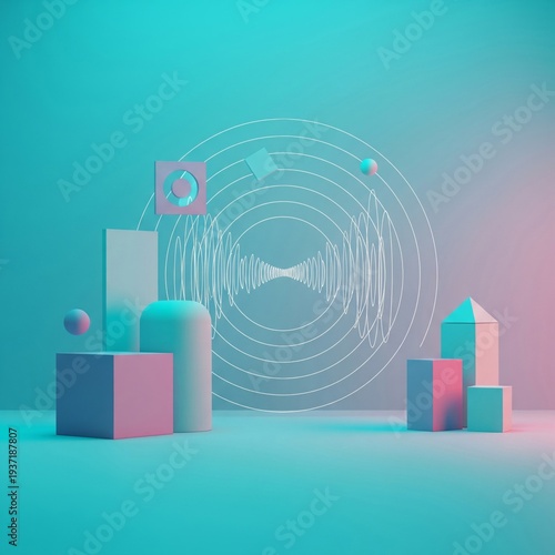 Abstract geometric shapes with vibrant cyan and pink neon lighting