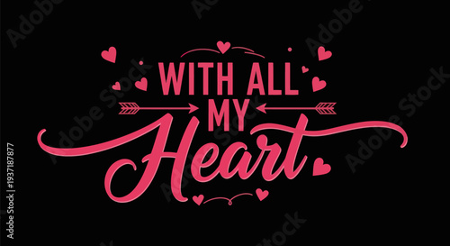 Pink heart text on black background