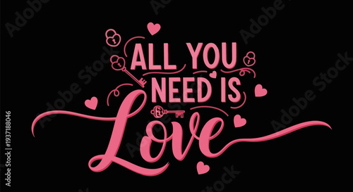 Pink love message on black background