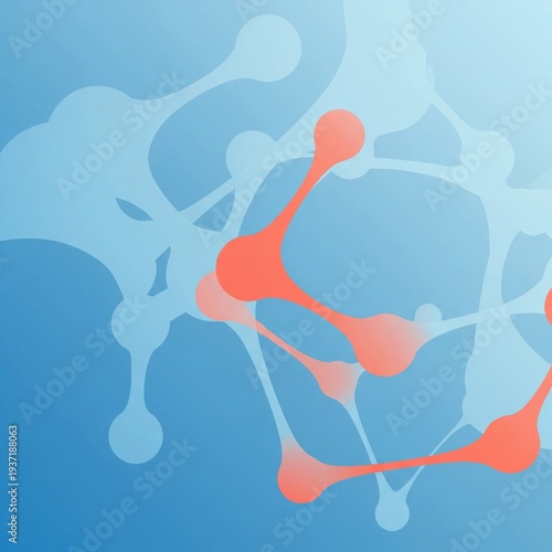 Abstract Blue Background With Connected Red Spheres And Molecules