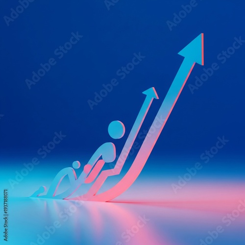 Abstract upward growth graph with silhouetted figures rising toward
