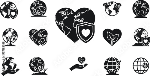 Earth day symbols and icons for environmental awareness and conservation