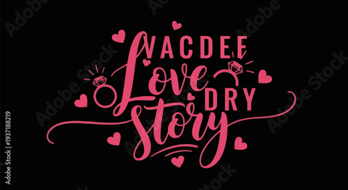 Pink love story text design on black background