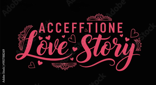 Pink love story text on black background