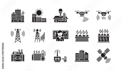 Telecommunication infrastructure icons set for modern communication networks