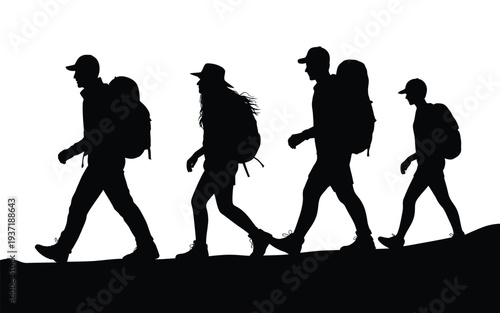 Walking people silhouettes collection, men and women pedestrian figures vector illustration, human movement lifestyle concept for city life isolated on white background.