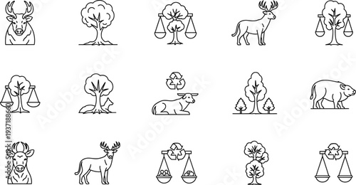 Earth day illustrations featuring diverse wildlife and nature icons