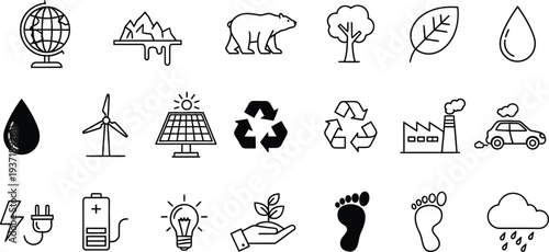 Earth day icons promoting environmental conservation and sustainability