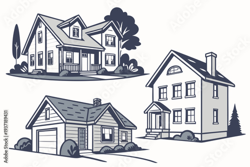Modern Residential House and Real Estate Property Vector Icons