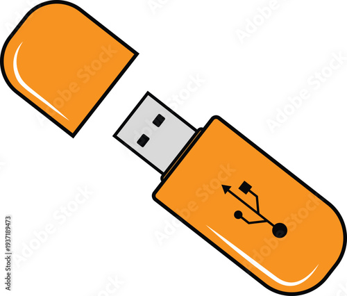 VECTOR ILLUSTRATION OF A MINMALISTIC USB FLASH DRIVE WITH PROTECTIVE CAP SIDE VIEW VECTOR ILLUSTRATION. Memory stick illustration. 