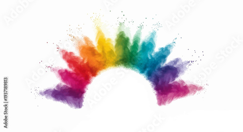 Colorful illustration of a rainbow-colored powder explosion on a white background, symbolizing the vibrant Holi festival celebration.