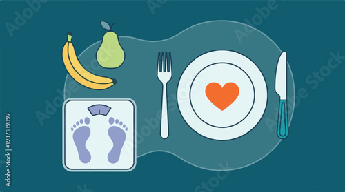 Nutrition, Weight Loss, and Heart Health Flat Lay Illustration