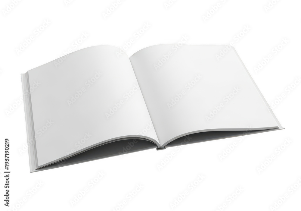 Fototapeta premium An open book displaying blank white pages ready for reading or writing isolated on transparent background 'png,PNG,Png