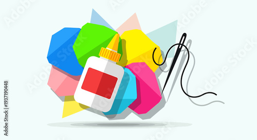 Smartphone Surrounded by Colorful Geometric Shapes.