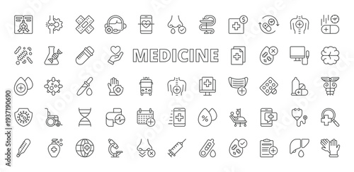 Medicine icons in line design. medicine, healthcare, medical, treatment, diagnosis, therapy, hospital on white background vector. Medicine editable stroke icons