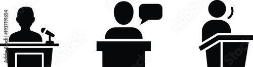 Three silhouetted speakers presenting at podiums