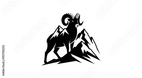 Ram silhouette above mountains graphic
