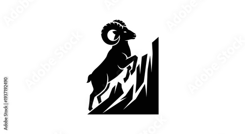 Ram silhouette climbing rocks illustration