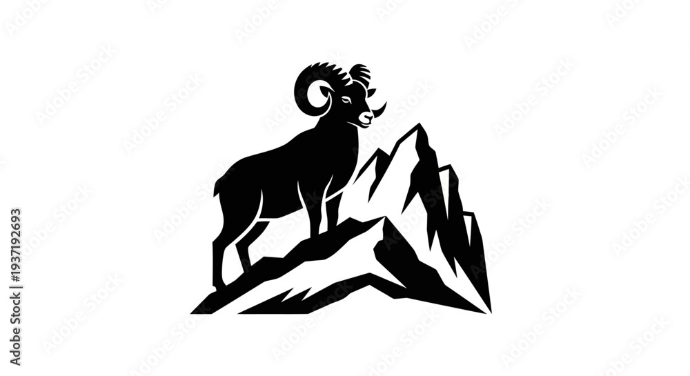 Fototapeta premium Ram silhouette on mountain peak