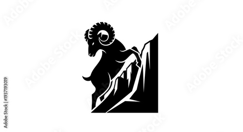 Ram silhouette on rocky terrain